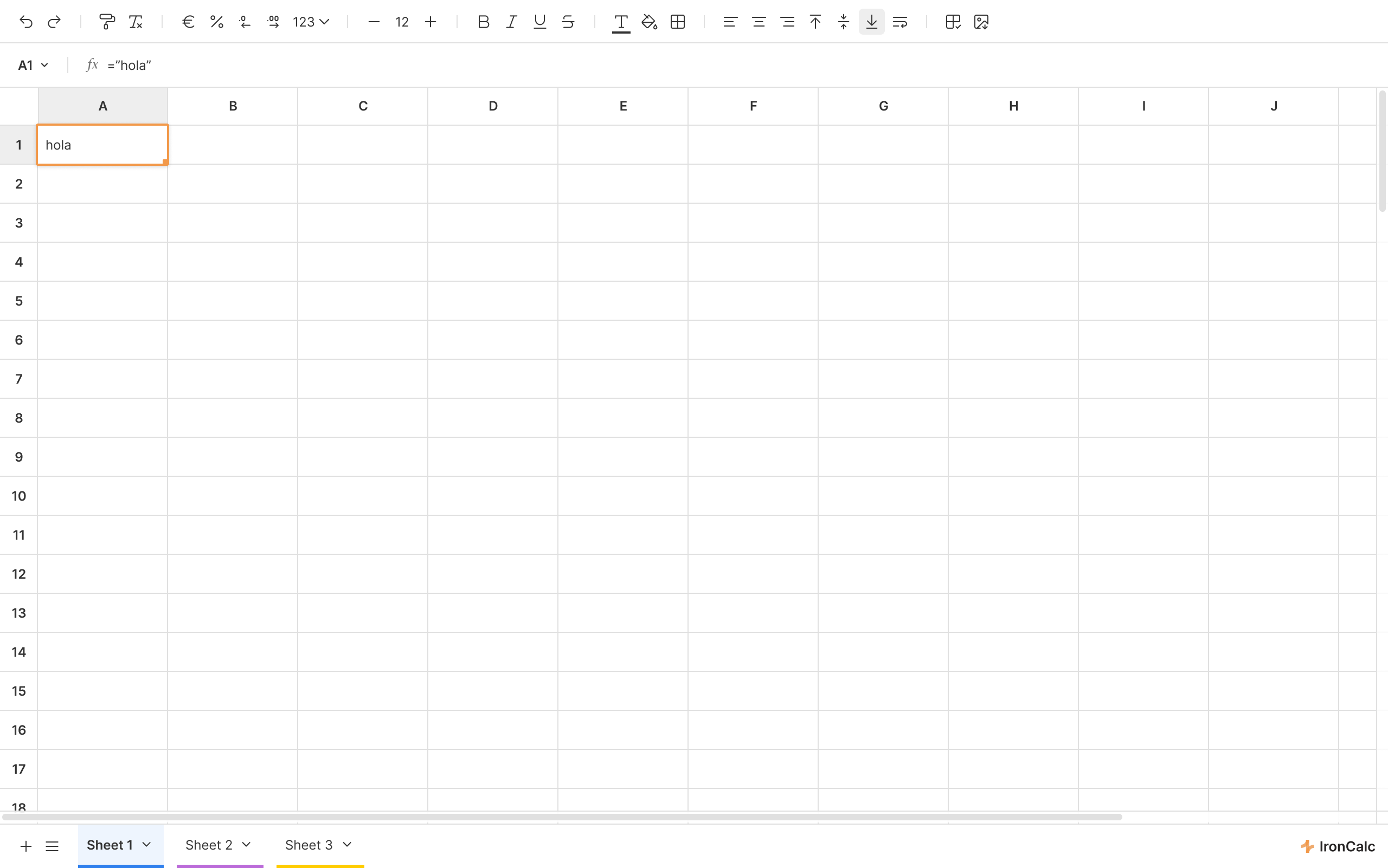 Screenshot of IronCalc Spreadsheet